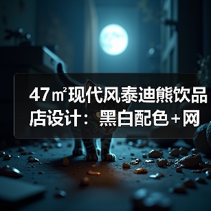 47㎡现代风泰迪熊饮品店设计：黑白配色+网红元素打造吸客空间（图4）